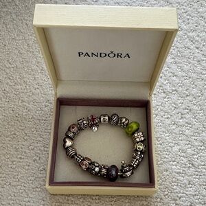 Pandora Silver Bracelet with 20 Charms, Size 7